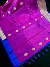 Eggplant Purple Pure Katan Silk Saree with Blue Border and Pallu - Pure Silk Sarees - SILK MARK CERTIFIED - Kaash