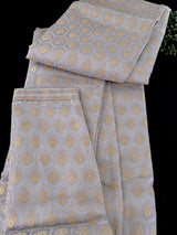 English Grey Color Men Kurta Pajama Set with Floral Embossed Design in Gold in Banarasi Butter Soft Silk | Indian Wedding Outfit for Men - Kaash