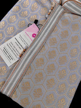 English Grey Color Men Kurta Pajama Set with Floral Embossed Design in Gold in Banarasi Butter Soft Silk | Indian Wedding Outfit for Men - Kaash