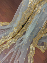 English Grey net dupatta with gold zari, sequin & beads — Kaash Collection