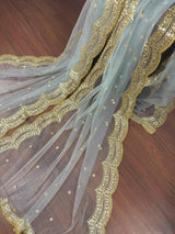 English Grey net dupatta with gold zari, sequin & beads — Kaash Collection