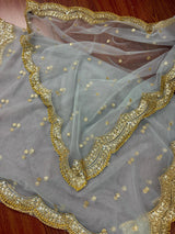 English Grey net dupatta with gold zari, sequin & beads — Kaash Collection