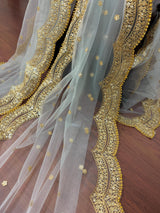 English Grey net dupatta with gold zari, sequin & beads — Kaash Collection
