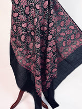 Exquisite Black Kashmiri Wool Shawl with Aari Embroidery, Soft and Light Weight - Kaash
