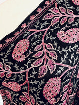Exquisite Black Kashmiri Wool Shawl with Aari Embroidery, Soft and Light Weight - Kaash