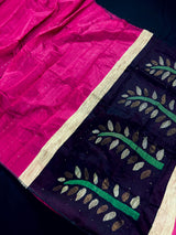 Falsa and Black Color Handloom Cotton Silk Saree with Sequence, thread and Zari Work - Kaash