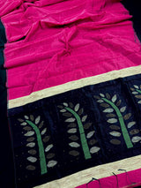 Falsa and Black Color Handloom Cotton Silk Saree with Sequence, thread and Zari Work - Kaash