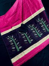 Falsa and Black Color Handloom Cotton Silk Saree with Sequence, thread and Zari Work - Kaash