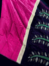 Falsa and Black Color Handloom Cotton Silk Saree with Sequence, thread and Zari Work - Kaash