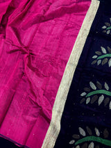 Falsa and Black Color Handloom Cotton Silk Saree with Sequence, thread and Zari Work - Kaash
