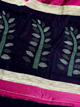 Falsa and Black Color Handloom Cotton Silk Saree with Sequence, thread and Zari Work - Kaash