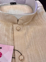 Fawn Beige men's kurta pajama in pure linen cotton with premium linen cotton with fancy buttons — Kaash Collection