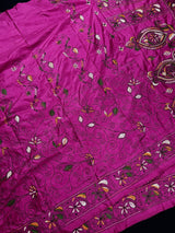 Fuchsia Pink hand Kantha stitch saree on Bangalori silk — Kaash Collection