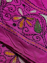 Fuchsia Pink hand Kantha stitch saree on Bangalori silk — Kaash Collection