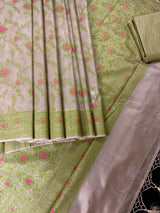 Gold Banarasi Tissue with Pista Green saree in banarasi tissue silk with meenakari floral border on tissue silk — Kaash Collection