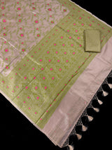 Gold Banarasi Tissue with Pista Green saree in banarasi tissue silk with meenakari floral border on tissue silk — Kaash Collection