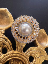 Gold Color Adjustable Ring AD Stone with AD Stone and Pearl Stone | Adjustable Rings for Women | Gift for Her | AD Jewelry - Kaash