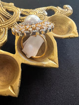 Gold Color Adjustable Ring AD Stone with AD Stone and Pearl Stone | Adjustable Rings for Women | Gift for Her | AD Jewelry - Kaash