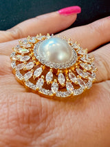 Gold Color Adjustable Ring AD Stone with AD Stone and Pearl Stone | Adjustable Rings for Women | Gift for Her | AD Jewelry - Kaash
