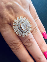 Gold Color Adjustable Ring AD Stone with AD Stone and Sliver Stones | Adjustable Rings for Women | Gift for Her | AD Jewelry - Kaash