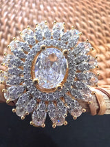 Gold Color Adjustable Ring AD Stone with AD Stone and Sliver Stones | Adjustable Rings for Women | Gift for Her | AD Jewelry - Kaash