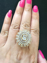 Gold Color Adjustable Ring AD Stone with AD Stone and Sliver Stones | Adjustable Rings for Women | Gift for Her | AD Jewelry - Kaash