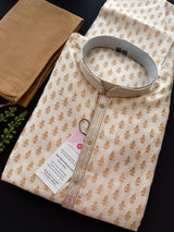 Gold Color Brocade Banarasi Silk Men Kurta with Weave Work - Kaash