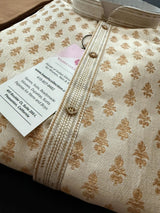 Gold Color Brocade Banarasi Silk Men Kurta with Weave Work - Kaash