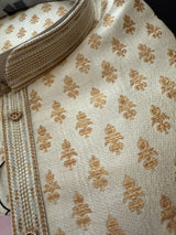 Gold Color Brocade Banarasi Silk Men Kurta with Weave Work - Kaash
