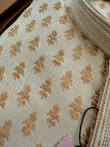 Gold Color Brocade Banarasi Silk Men Kurta with Weave Work - Kaash