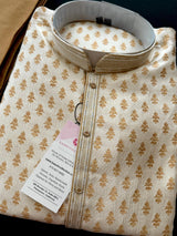 Gold Color Brocade Banarasi Silk Men Kurta with Weave Work - Kaash