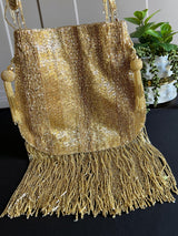 Gold Color Embellished Sequin Handbag with Long Strings | Bags for Gifts | Wedding Bags - Kaash