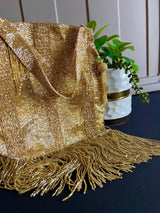Gold Color Embellished Sequin Handbag with Long Strings | Bags for Gifts | Wedding Bags - Kaash