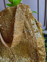 Gold Color Embellished Sequin Handbag with Long Strings | Bags for Gifts | Wedding Bags - Kaash