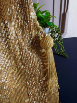 Gold Color Embellished Sequin Handbag with Long Strings | Bags for Gifts | Wedding Bags - Kaash