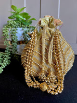 Gold Potli Bag – Gold and Sliver Beaded Studded Clutch - Kaash