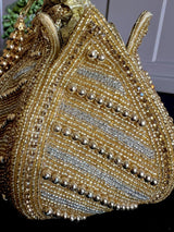 Gold Potli Bag | Gold and Sliver Beaded Studded Clutch | Party Clutch Sling | Wedding Purse in Gold | Handmade Embellished Lotus Potli Bag - Kaash