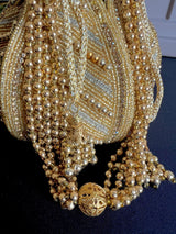 Gold Potli Bag | Gold and Sliver Beaded Studded Clutch | Party Clutch Sling | Wedding Purse in Gold | Handmade Embellished Lotus Potli Bag - Kaash