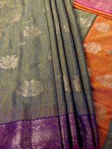 Gold Purple Tissue blend Cotton Silk Saree - Kaash