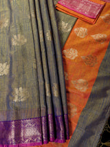 Gold Purple Tissue blend Cotton Silk Saree - Kaash