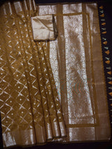 Golden Brown Banarasi saree in banarasi handloom semi soft silk with gold zari weave on semi soft silk — Kaash Collection