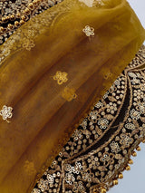 Golden Brown net dupatta with zari, sequin & beads — Kaash Collection
