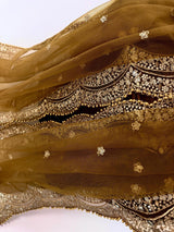 Golden Brown net dupatta with zari, sequin & beads — Kaash Collection