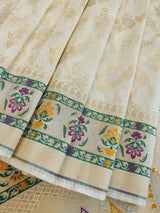 Off White Banarasi saree in banarasi silk with all-over banarasi jaal pattern in zari — Kaash Collection