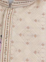 Grand Cream Color Men Kurta Pajama with Gorgeous design Pattern embedded with Zari Weave Work | Men Ethnic Wear | Wedding Wear For Men - Kaash