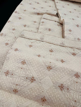 Grand Cream Color Men Kurta Pajama with Gorgeous design Pattern embedded with Zari Weave Work | Men Ethnic Wear | Wedding Wear For Men - Kaash