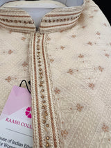 Grand Cream Color Men Kurta Pajama with Gorgeous design Pattern embedded with Zari Weave Work | Men Ethnic Wear | Wedding Wear For Men - Kaash