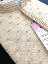 Grand Cream Color Men Kurta Pajama with Gorgeous design Pattern embedded with Zari Weave Work | Men Ethnic Wear | Wedding Wear For Men - Kaash