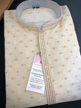 Grand Cream Color Men Kurta Pajama with Gorgeous design Pattern embedded with Zari Weave Work | Men Ethnic Wear | Wedding Wear For Men - Kaash