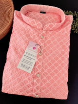 Grand Pastel Peach Color Men Kurta Pajama Set with Emberiodery and Sequin Work in Soft Butter Soft Silk | Indian Wedding Outfit for Men - Kaash